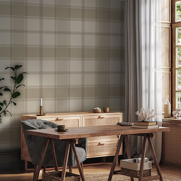 Braxton Beige Check Wallpaper