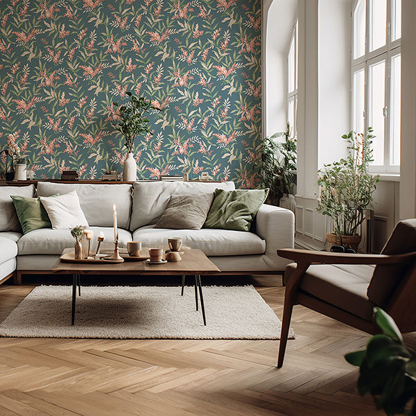Olivia Dark Green Floral Wallpaper