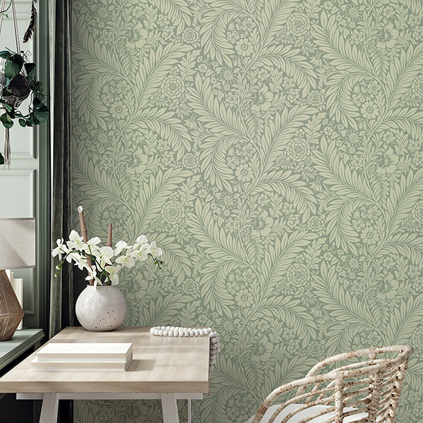 Florence Green Leaf Wallpaper