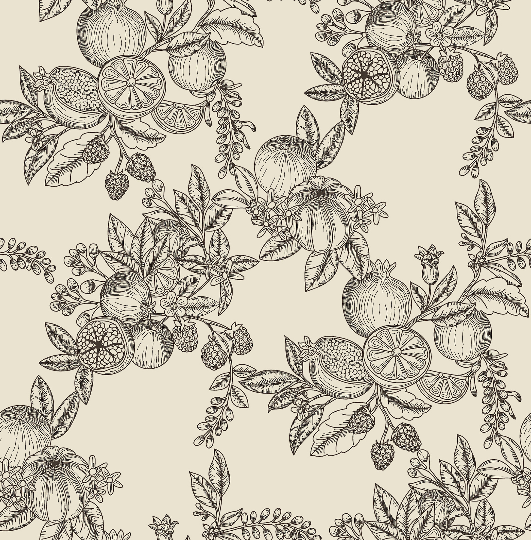 Gerty Black Fruit Toile Wallpaper