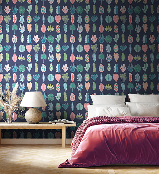 Leaf Boogie Denim Tropical Mix Wallpaper