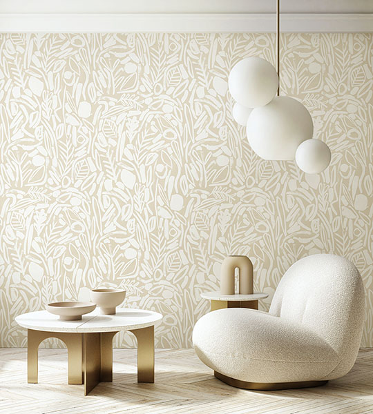 Verdure Neutral Painted Botanical Wallpaper