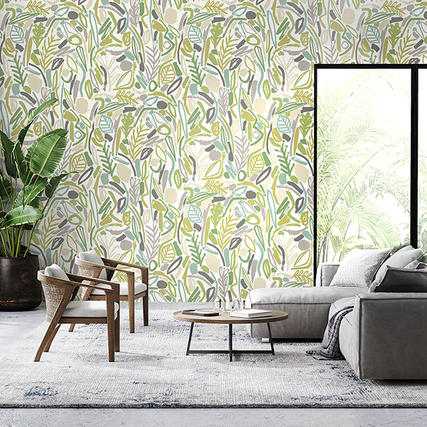 Verdure Lime Painted Botanical Wallpaper