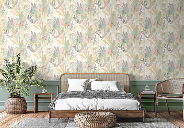 Glasshouse Pastel Tropical Damask Wallpaper