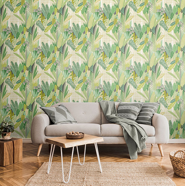 Glasshouse Green Tropical Damask Wallpaper