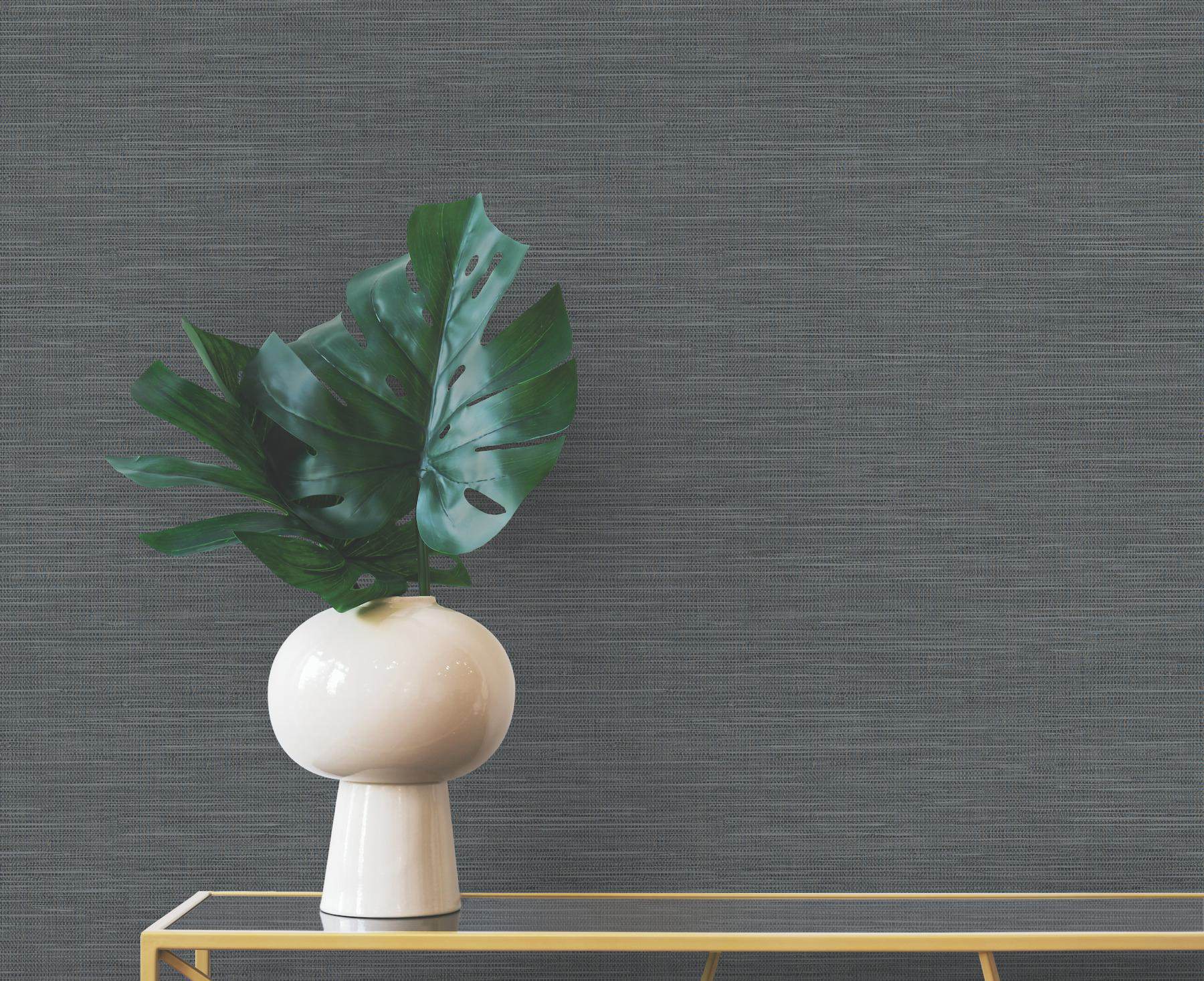 Winn Black Faux Grasscloth Wallpaper
