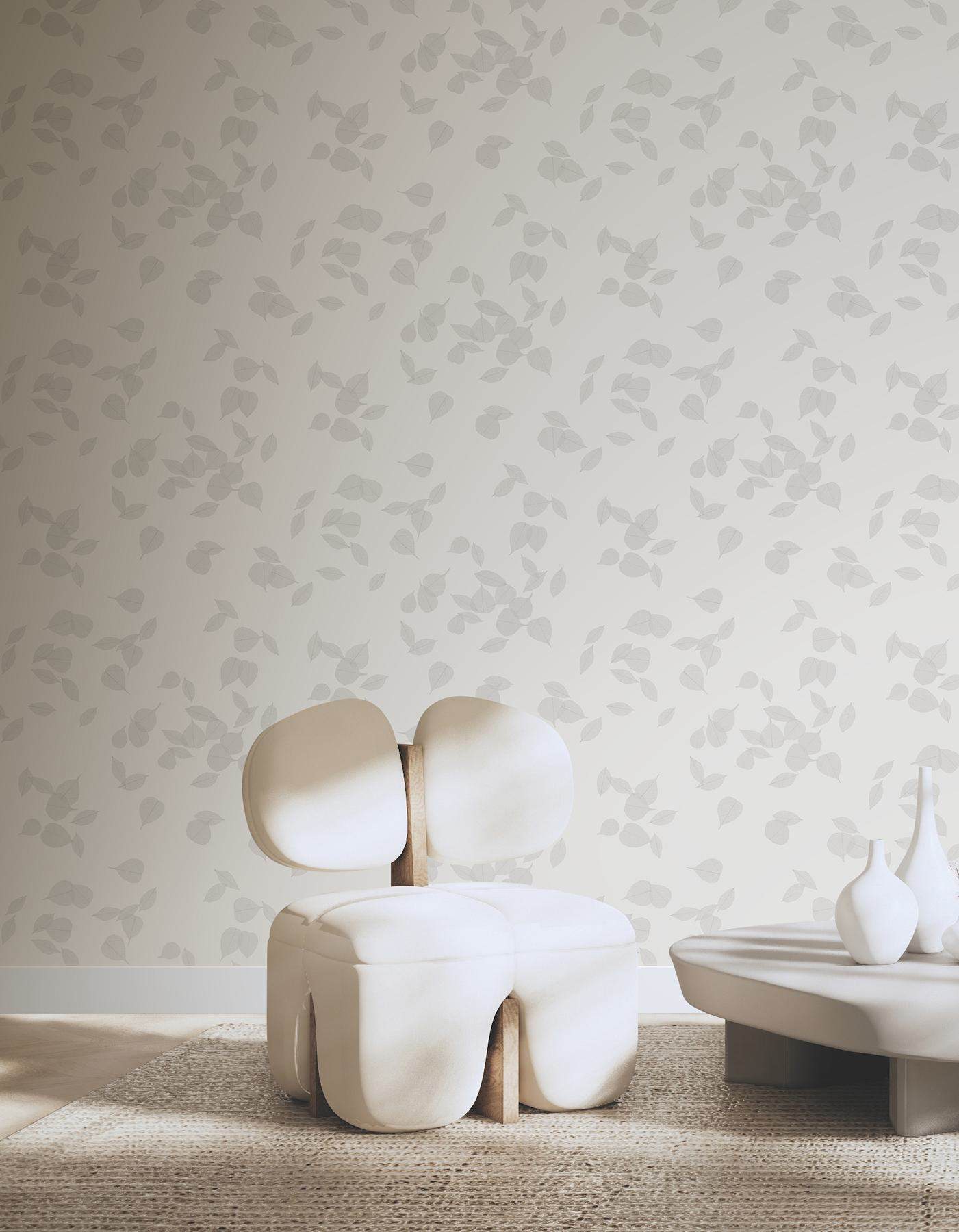 Myles Light Grey Leaves Wallpaper
