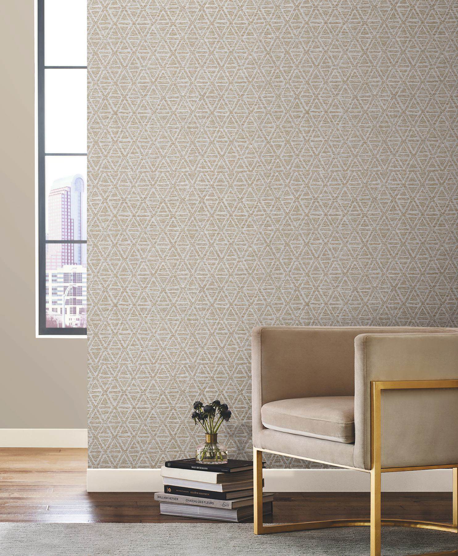 Kelce Gold Geometric Faux Grasscloth Wallpaper