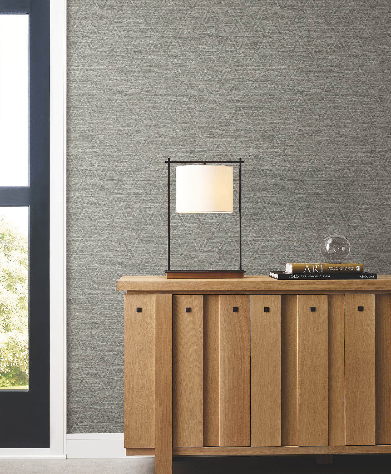 Kelce Grey Geometric Faux Grasscloth Wallpaper