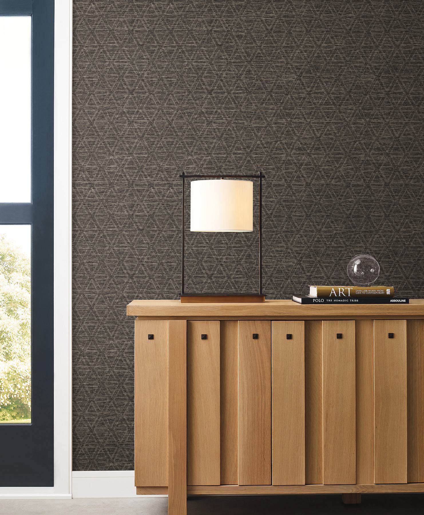 Kelce Charcoal Geometric Faux Grasscloth Wallpaper