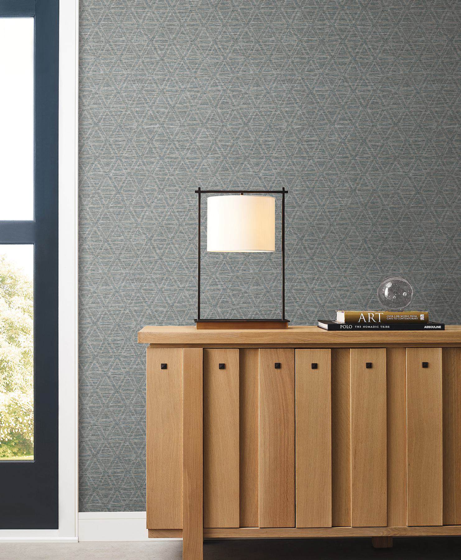 Kelce Slate Geometric Faux Grasscloth Wallpaper