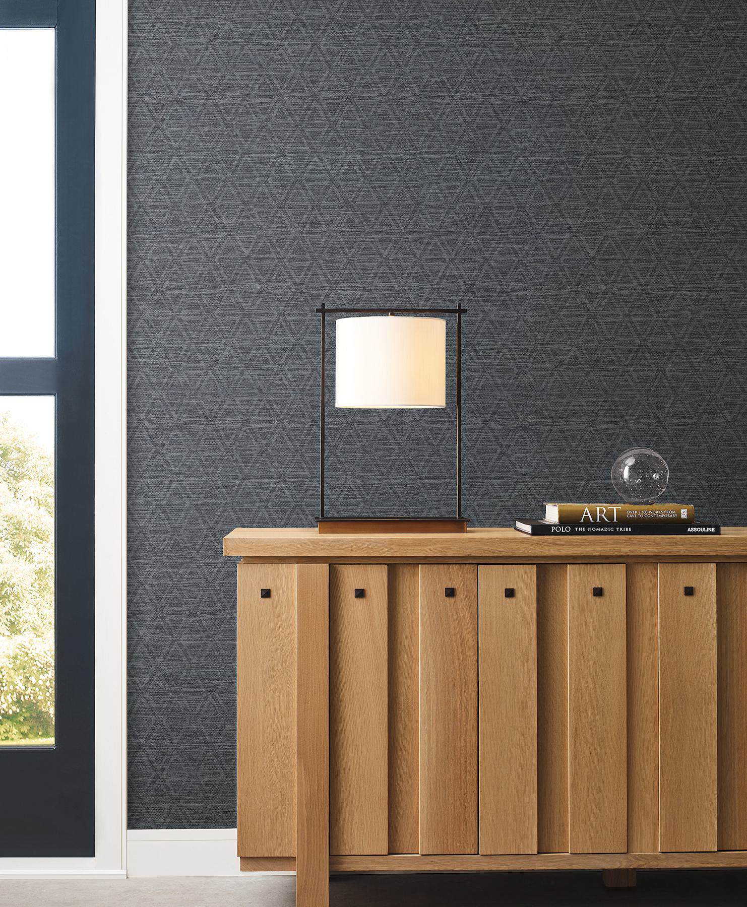 Kelce Dark Blue Geometric Faux Grasscloth Wallpaper