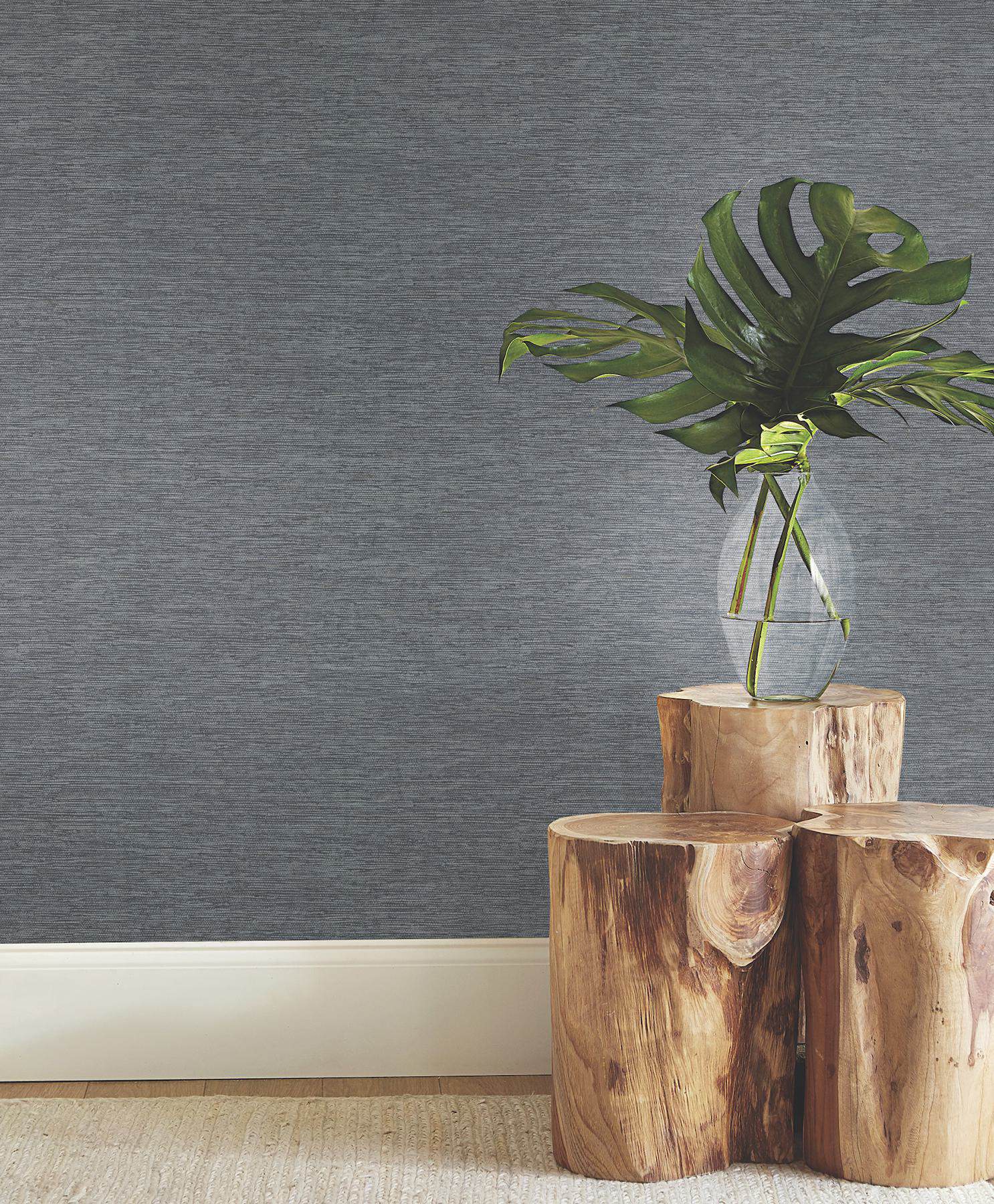 Mae Dark Blue Faux Grasscloth Wallpaper