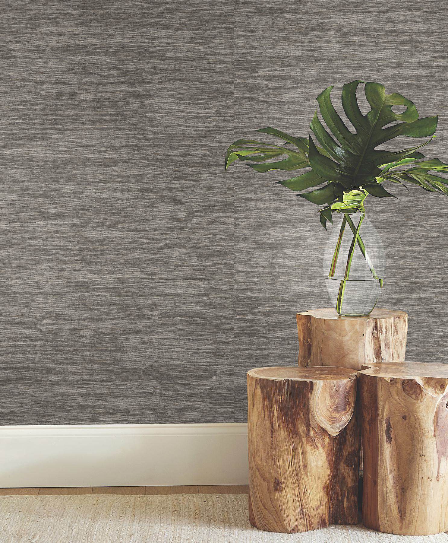 Mae Charcoal Faux Grasscloth Wallpaper