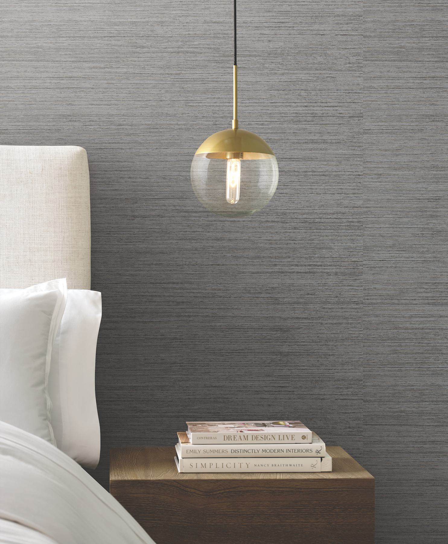Nira Charcoal Fabric Weave Wallpaper