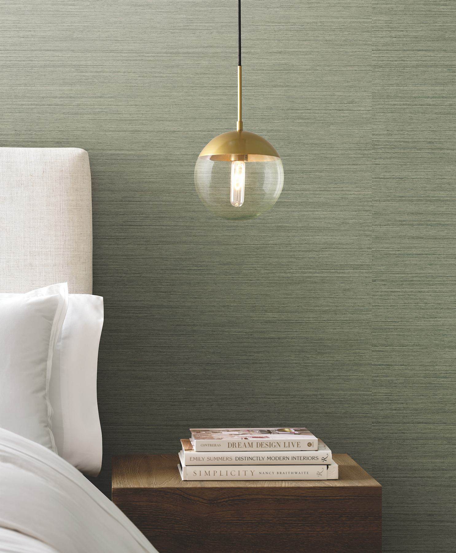 Nira Green Fabric Weave Wallpaper