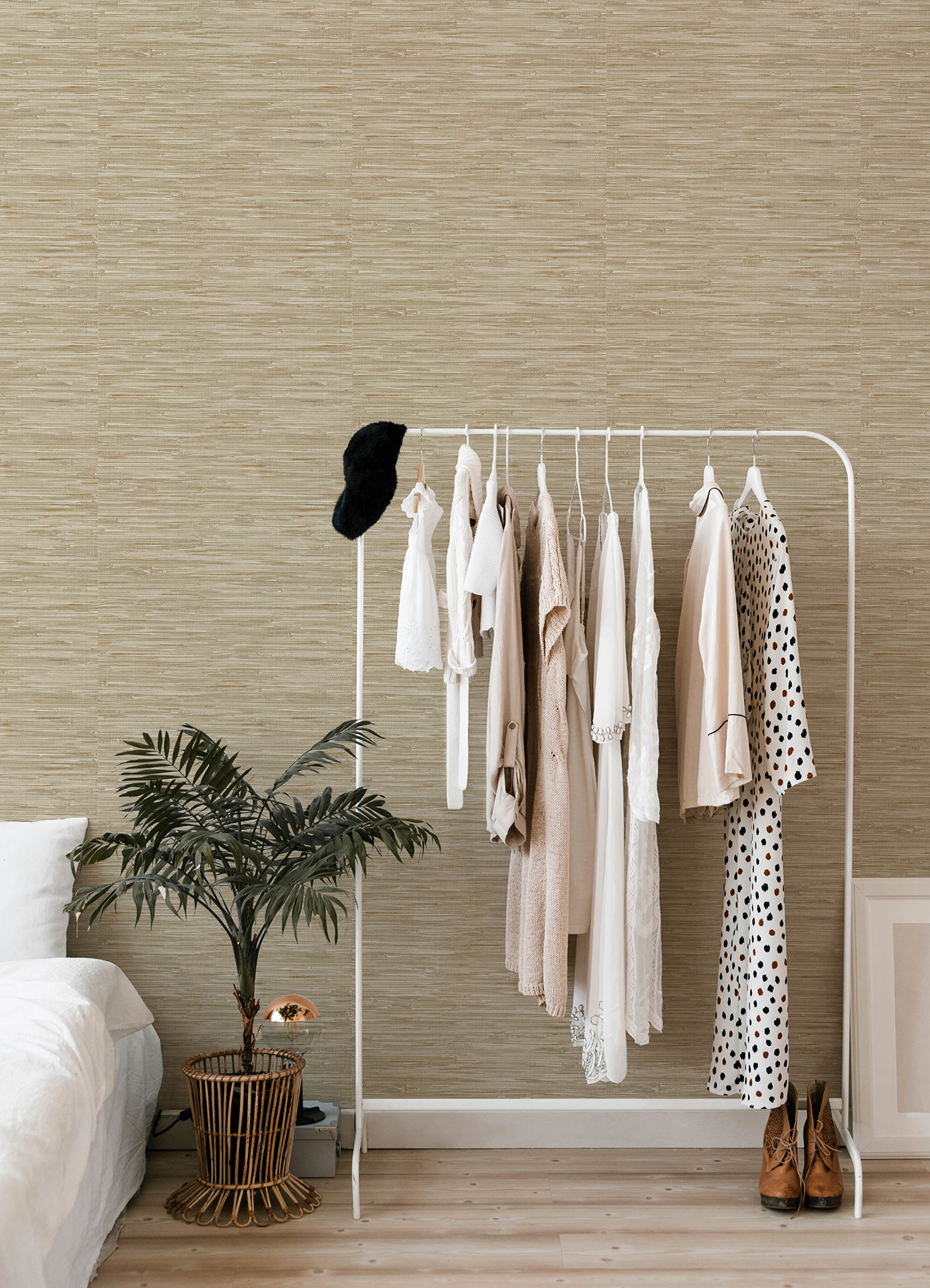 Exhale Light Brown Woven Faux Grasscloth Wallpaper