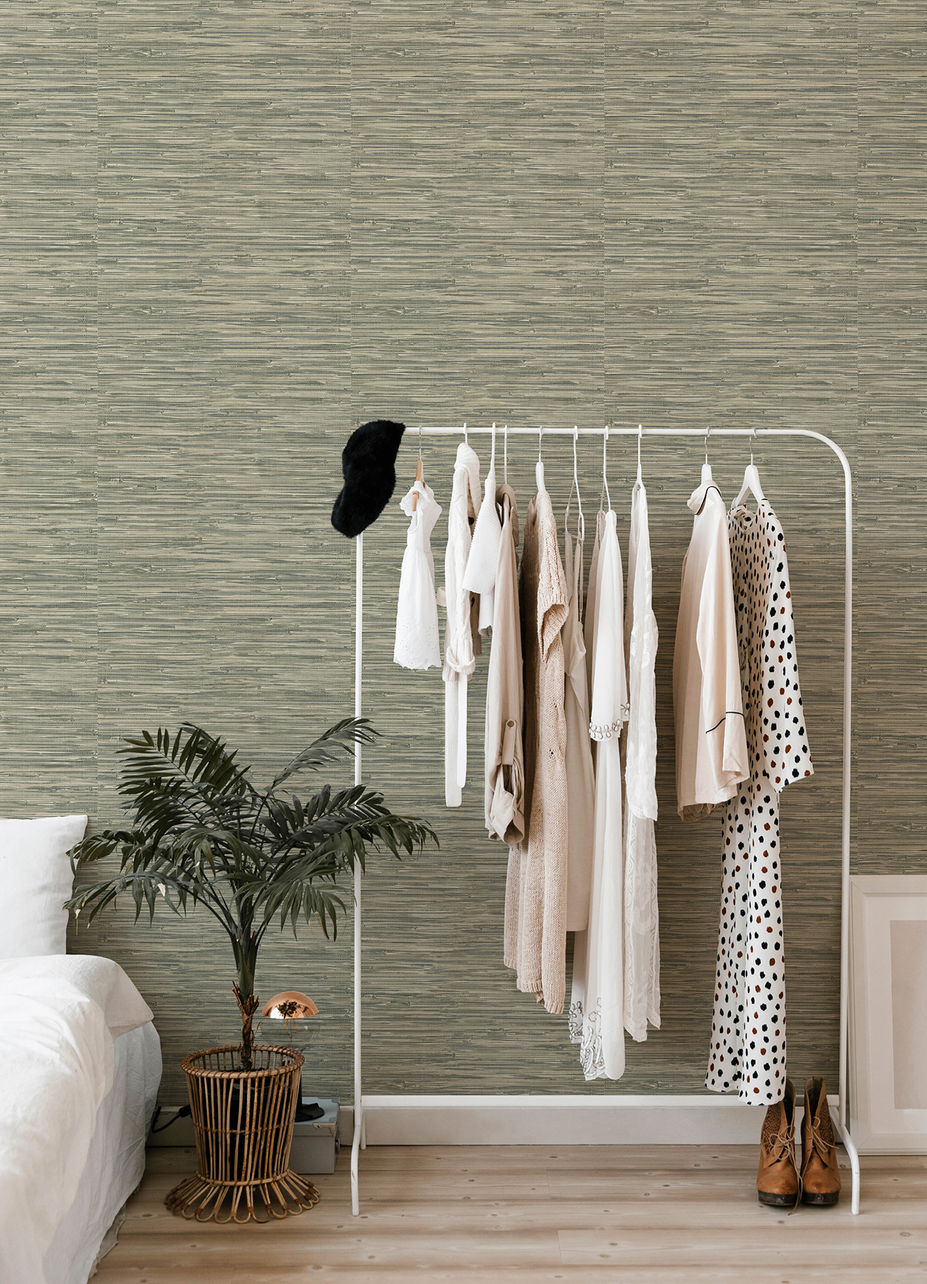 Exhale Moss Woven Faux Grasscloth Wallpaper