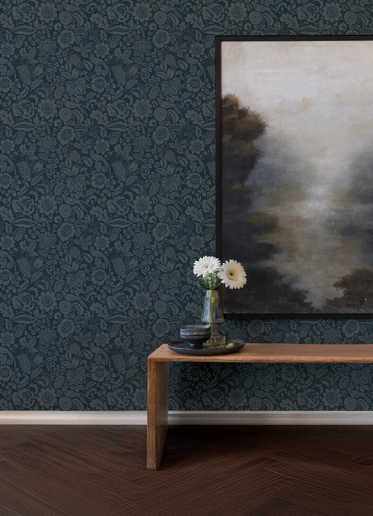 Marta Navy Floral Trail Wallpaper
