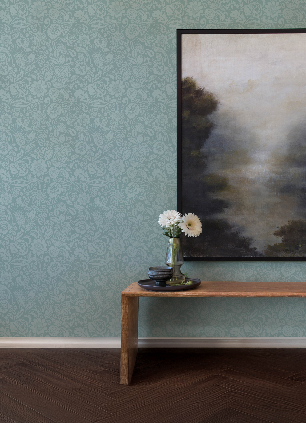 Marta Teal Floral Trail Wallpaper