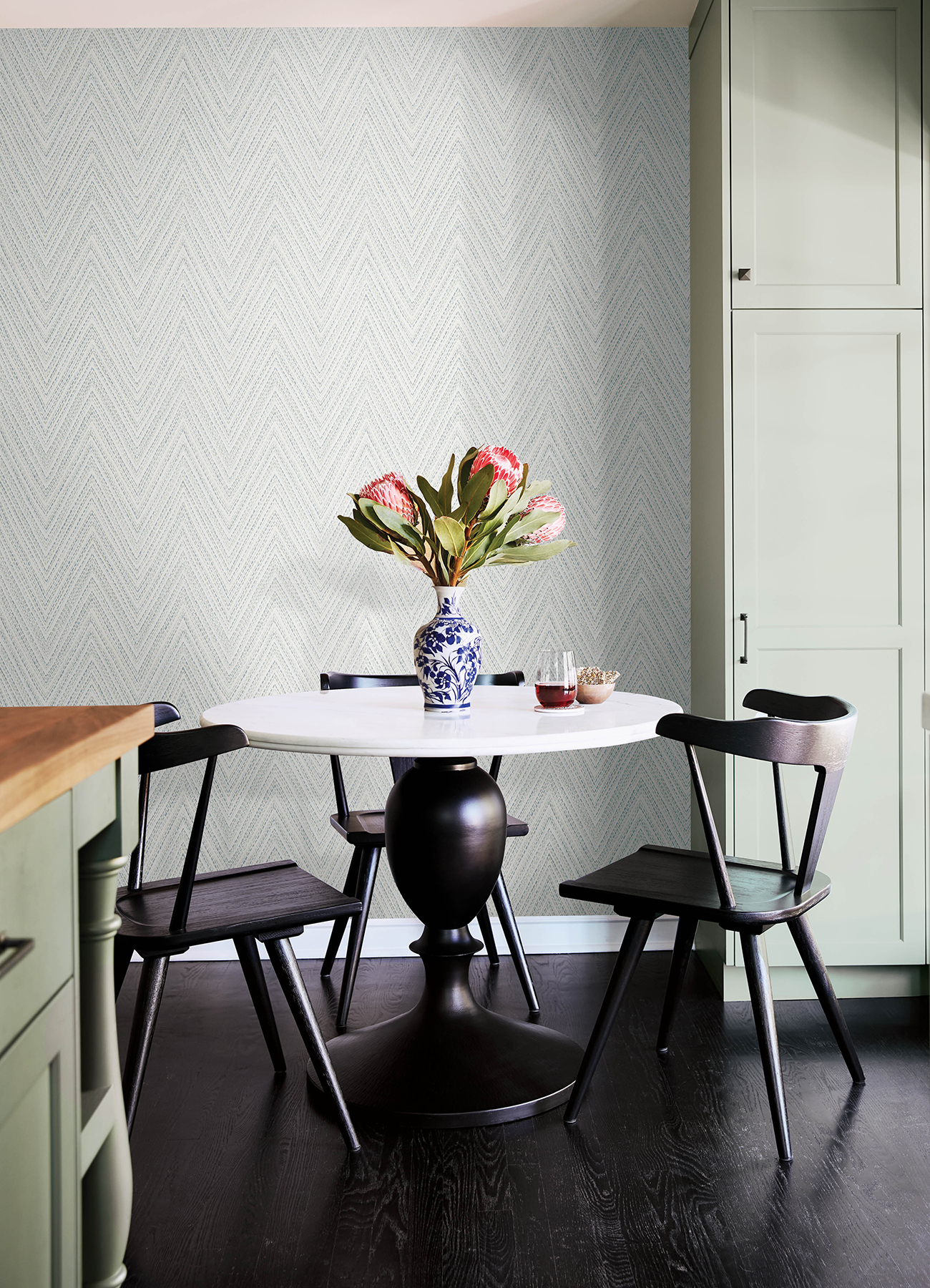 Lainey Blue Stitched Chevron Wallpaper