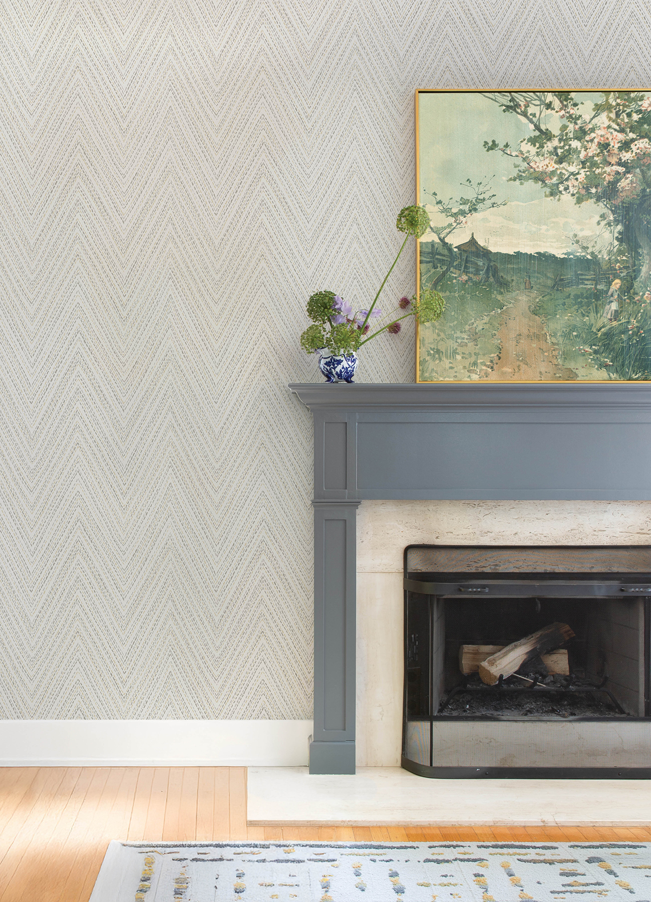 Lainey Neutral Stitched Chevron Wallpaper