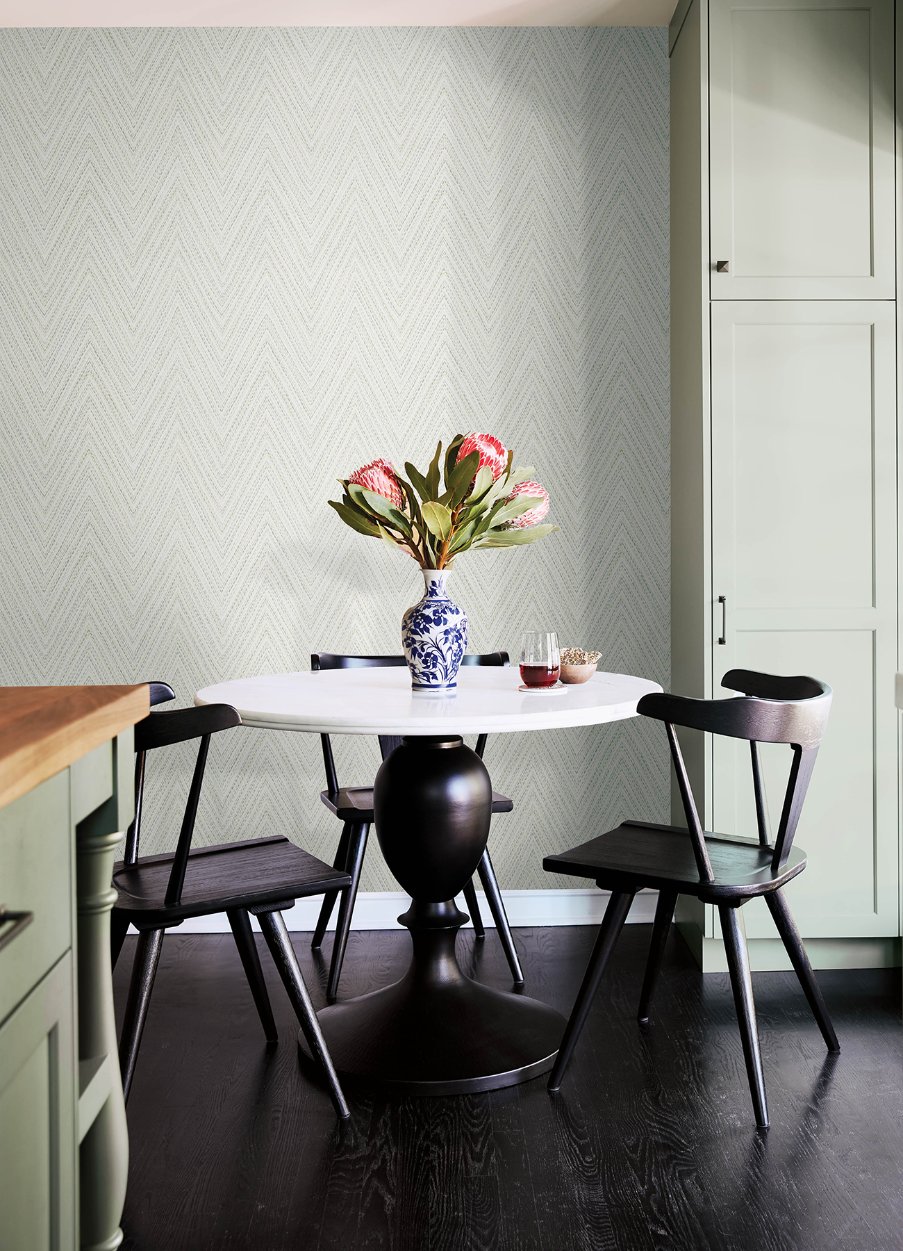 Lainey Green Stitched Chevron Wallpaper