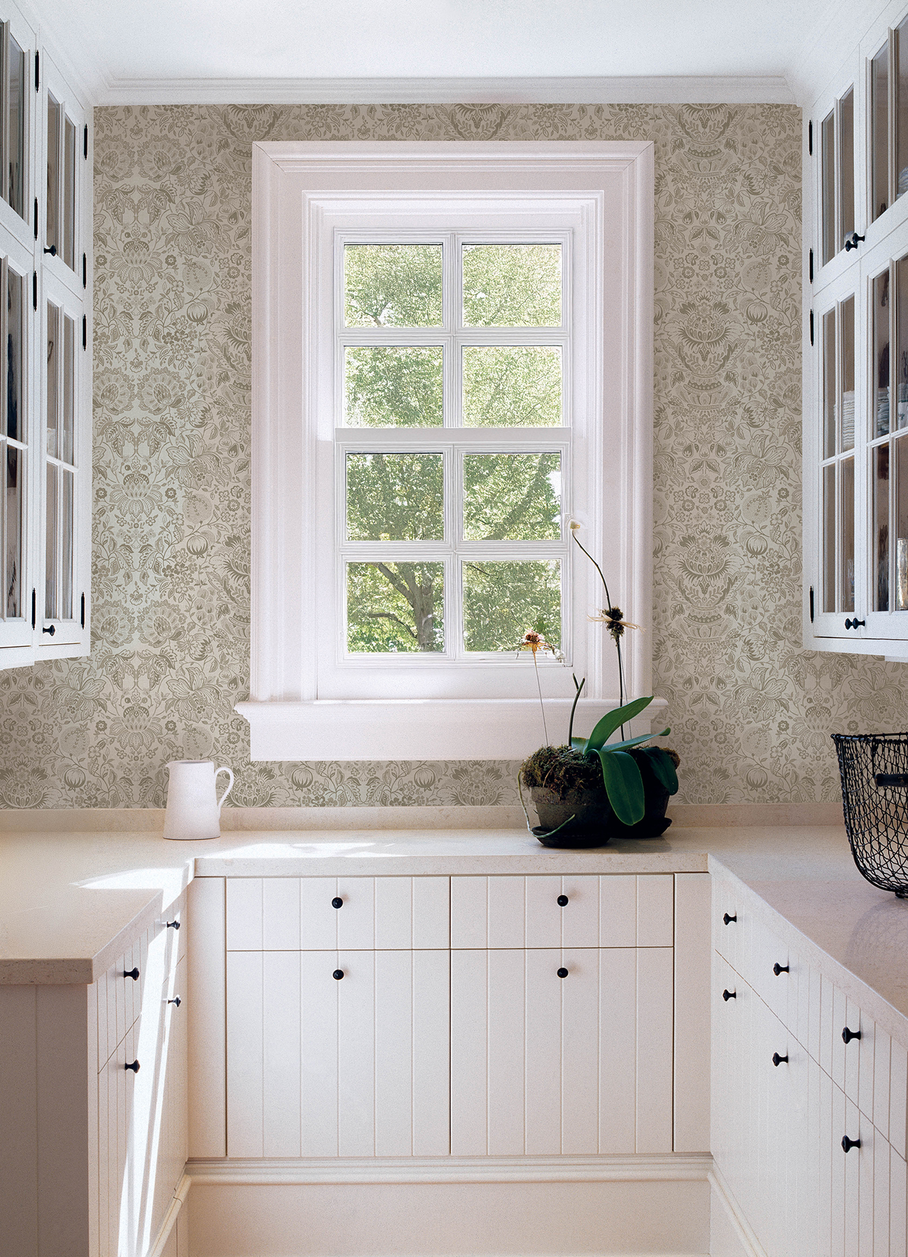 Blanche Neutral Floral Damask Wallpaper