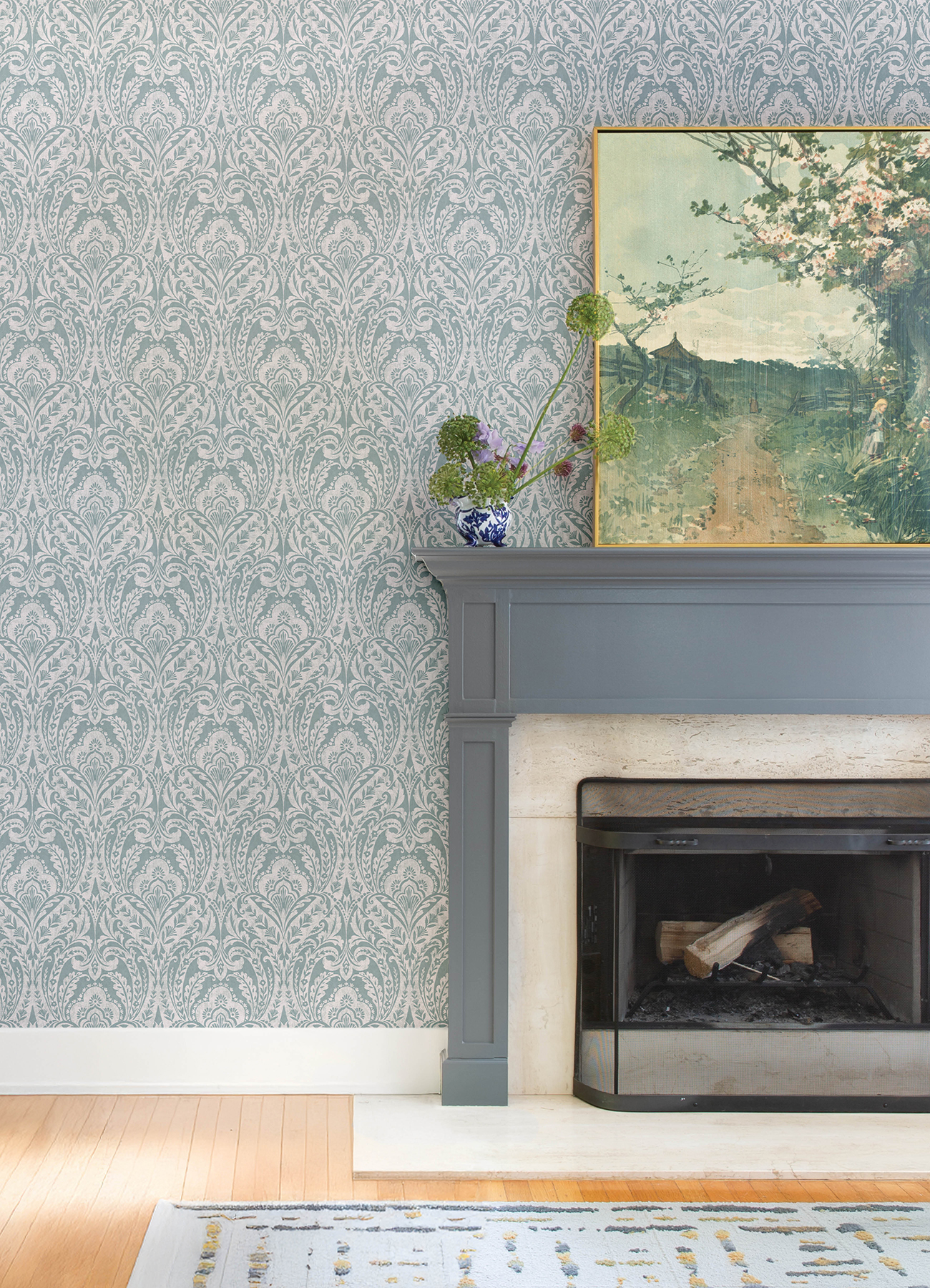 Berkshire Denim Damask Wallpaper