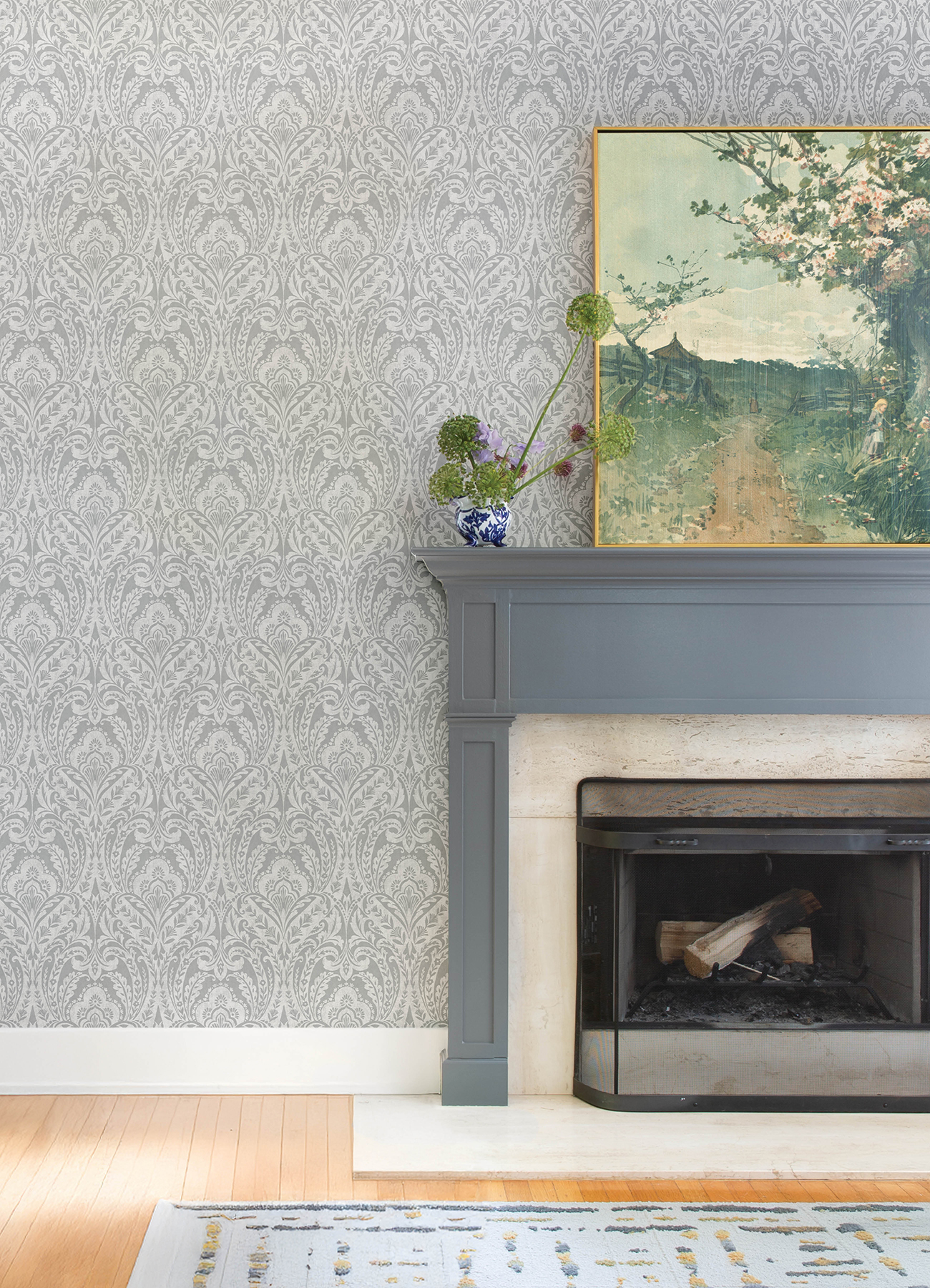 Berkshire Grey Damask Wallpaper