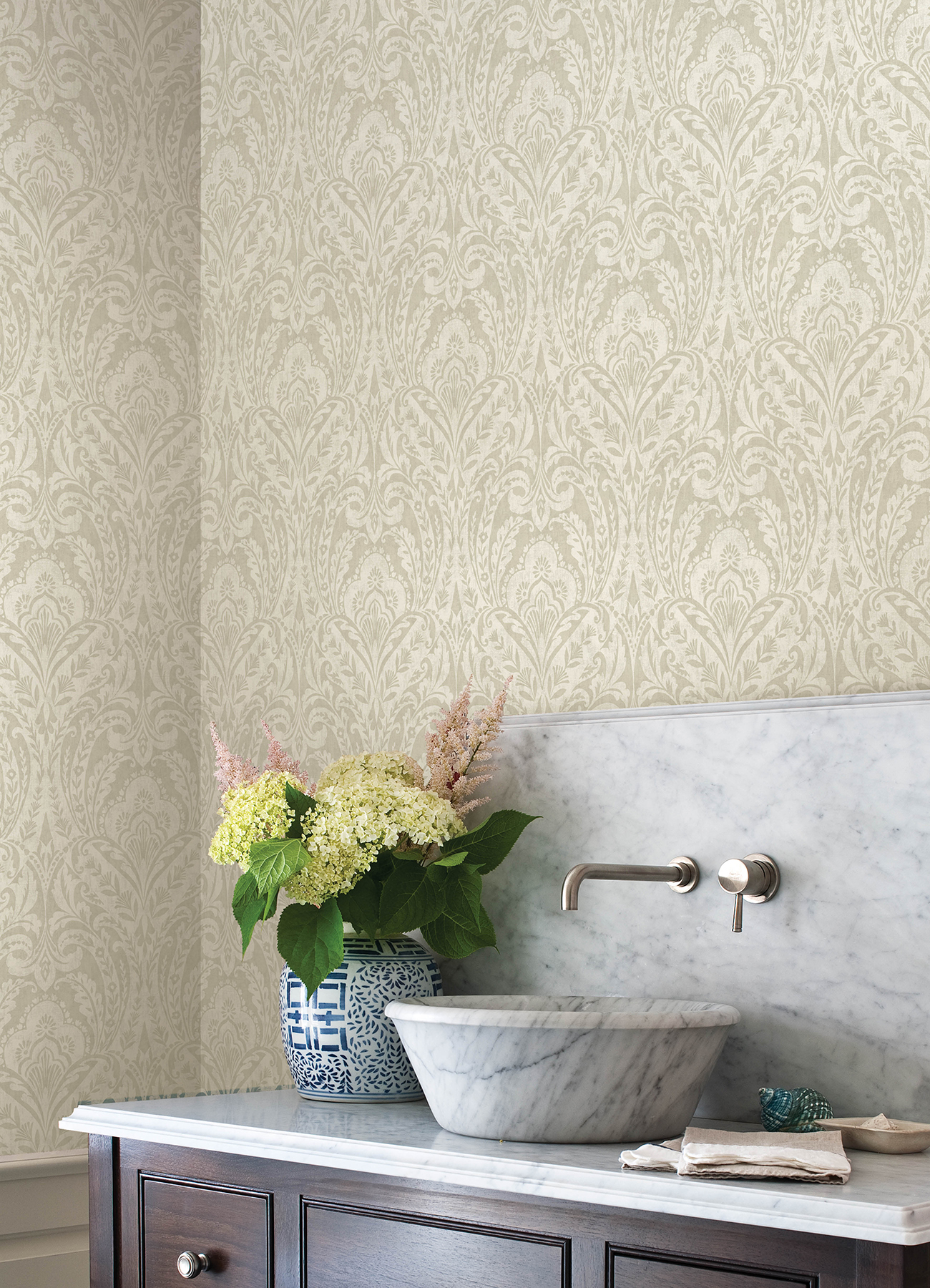 Berkshire Beige Damask Wallpaper