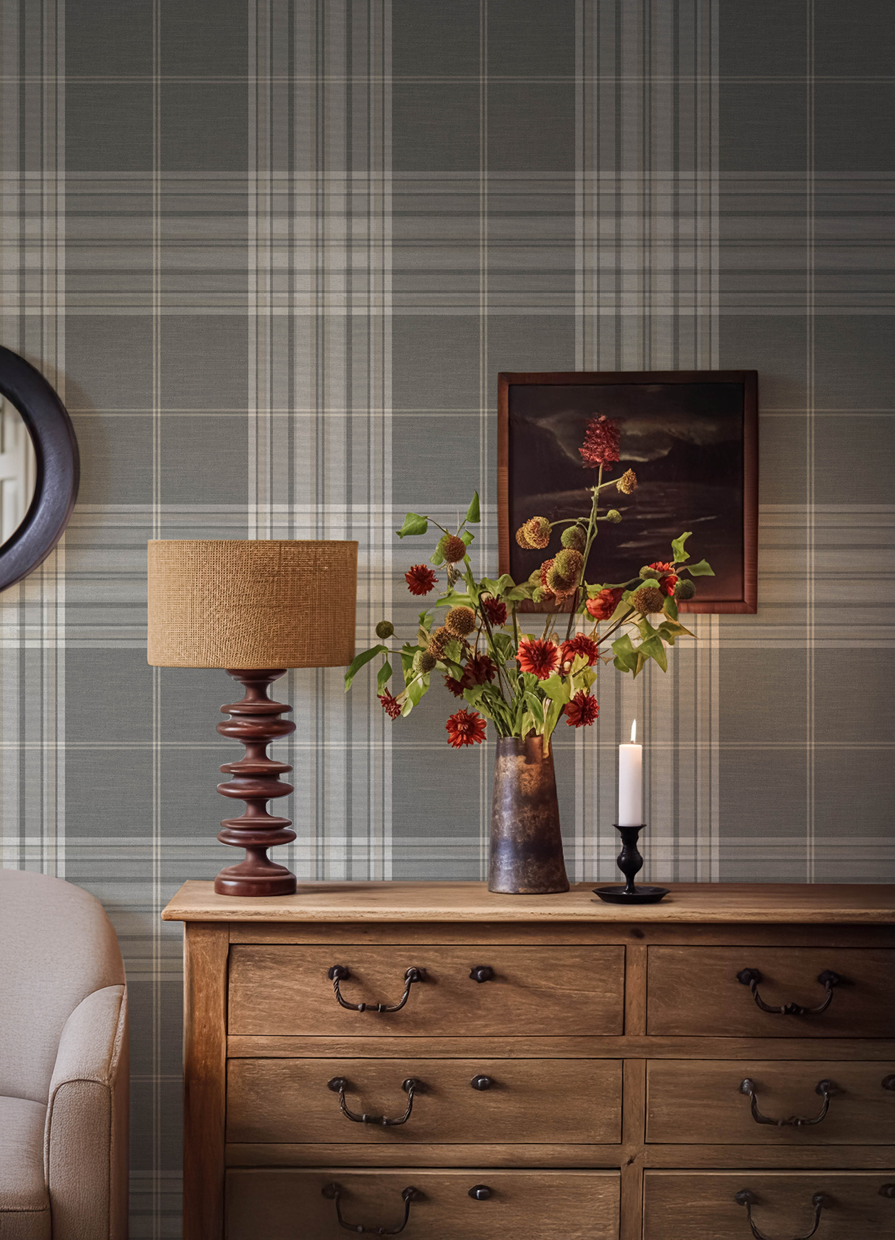 Westley Grey Plaid Wallpaper