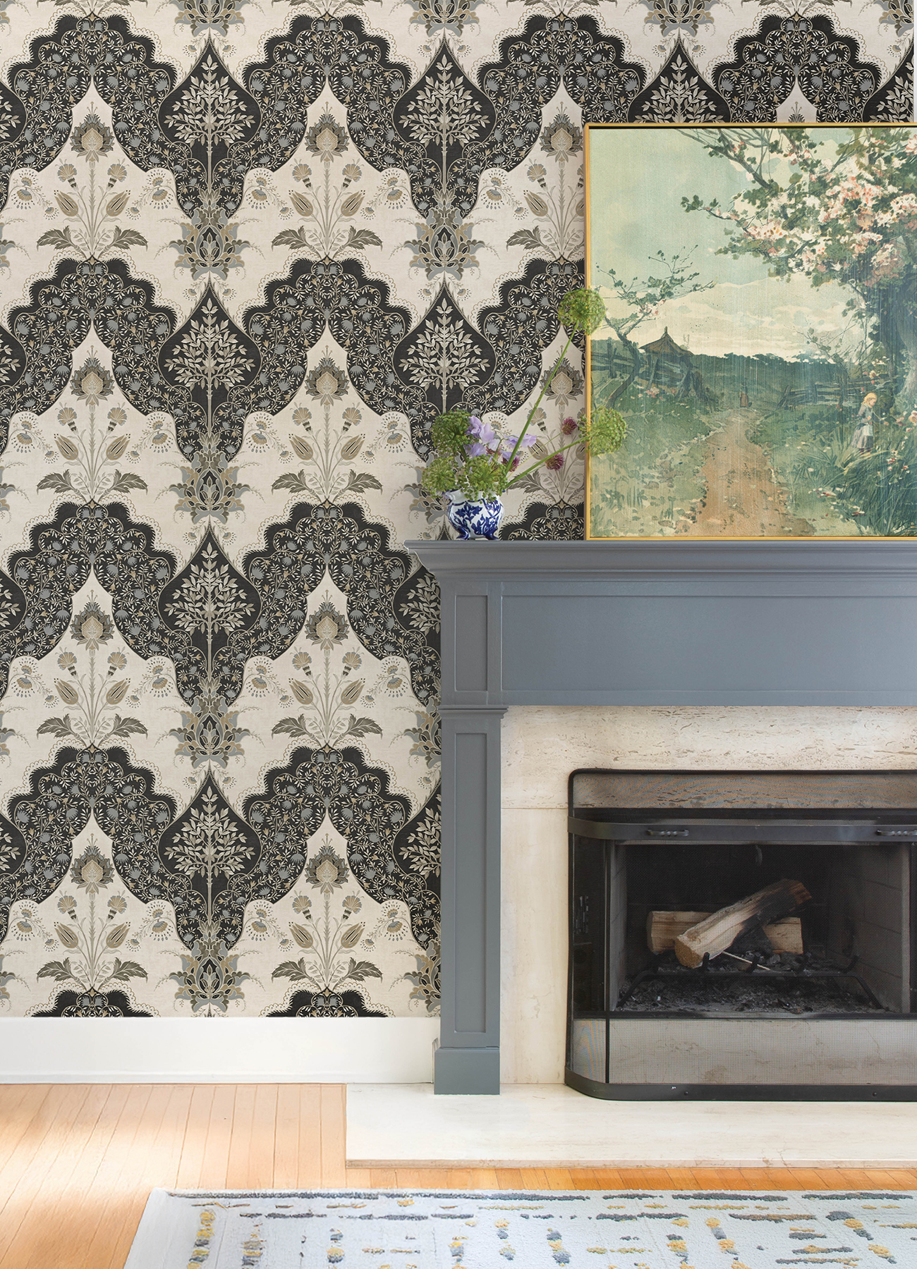Auden Black Floral Grandeur Wallpaper