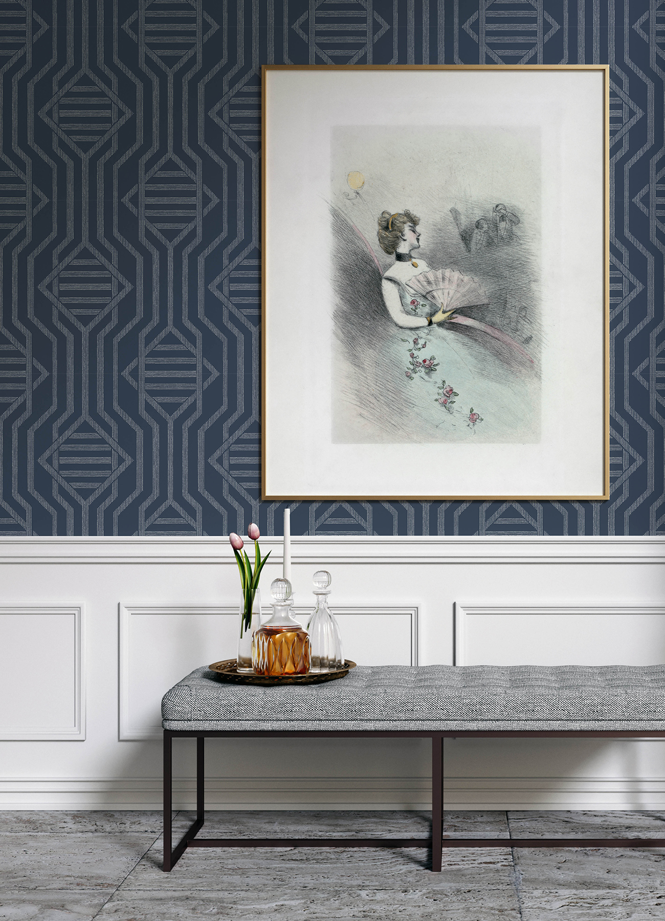 Essex Navy Geometric Wallpaper