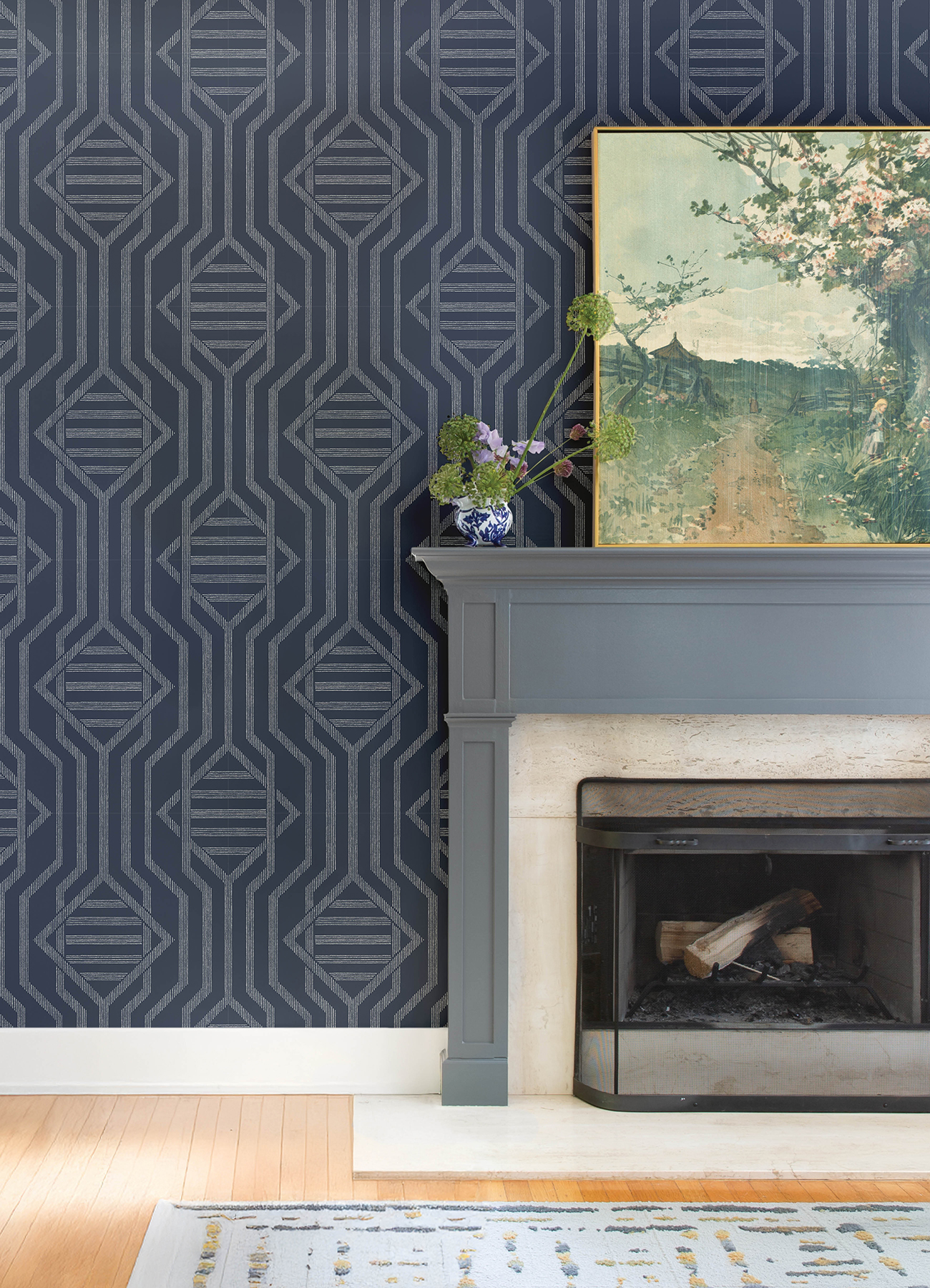 Essex Navy Geometric Wallpaper