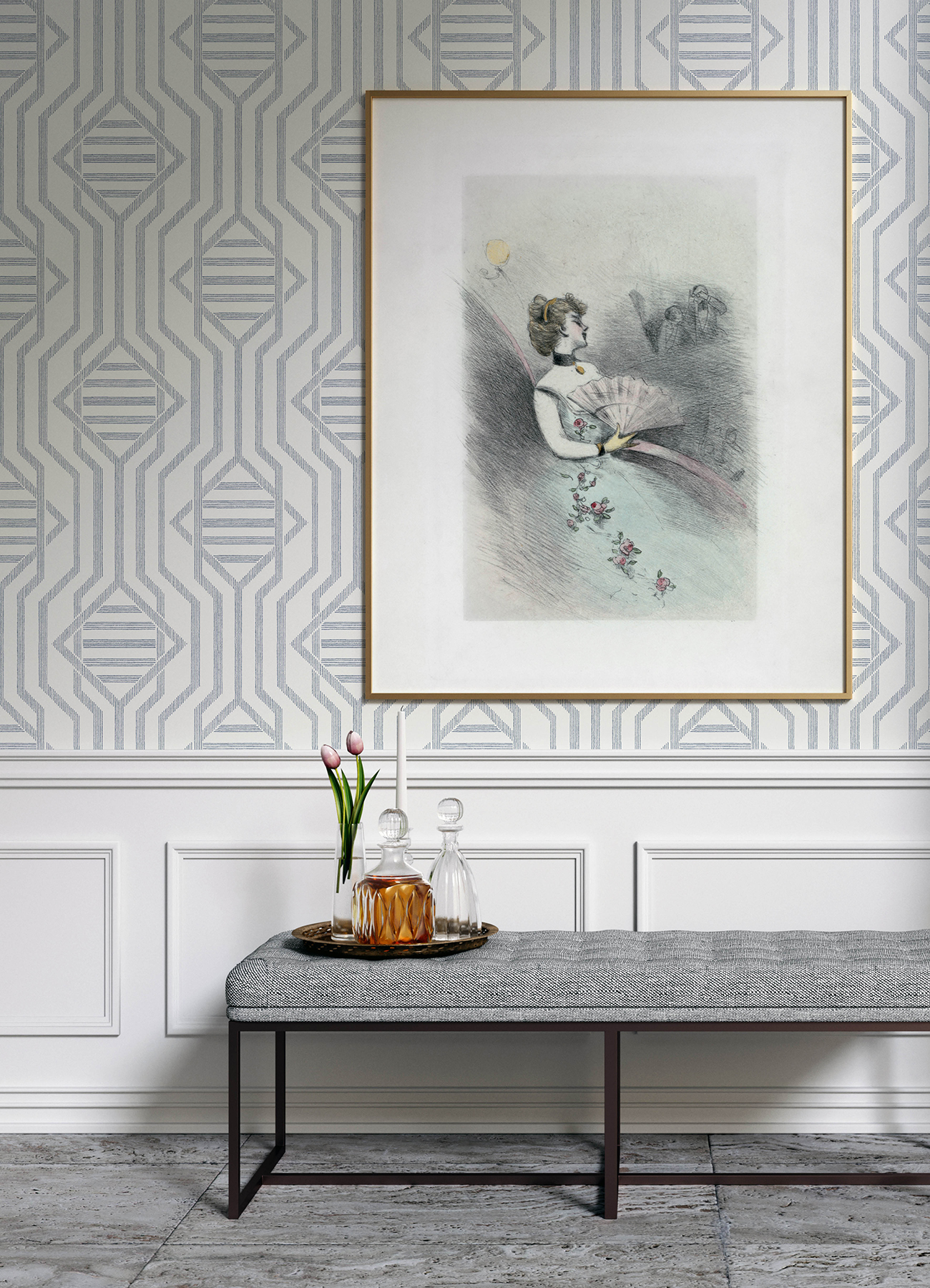 Essex Dark Blue Geometric Wallpaper