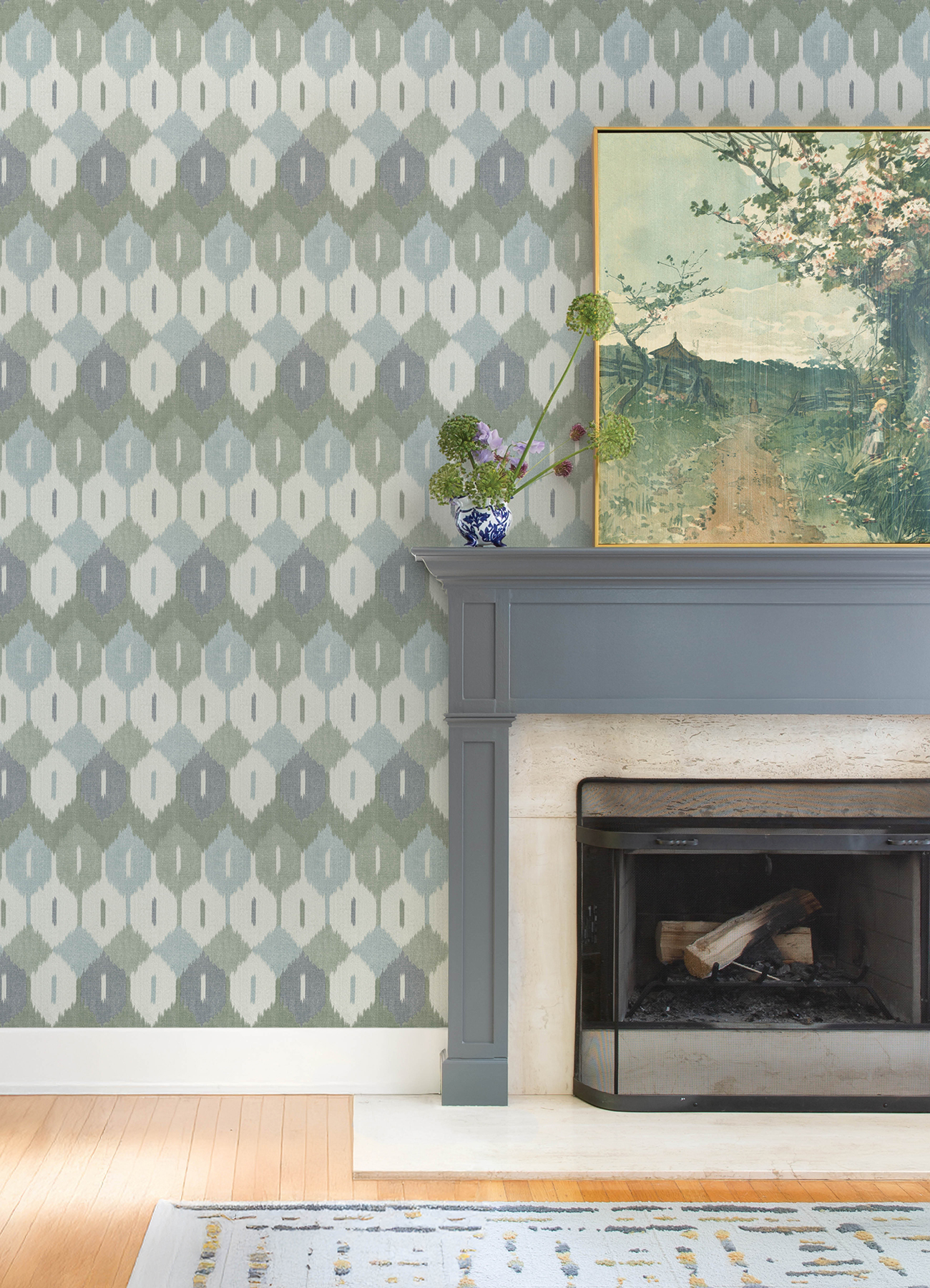 Abilene Sea Green Ikat Wallpaper