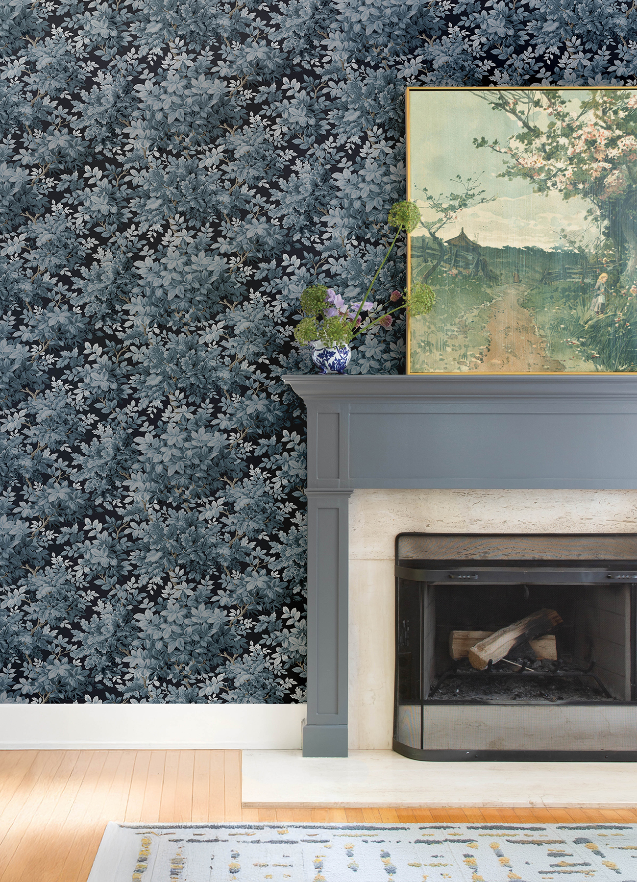 Greenwood Dark Blue Deciduous Wallpaper