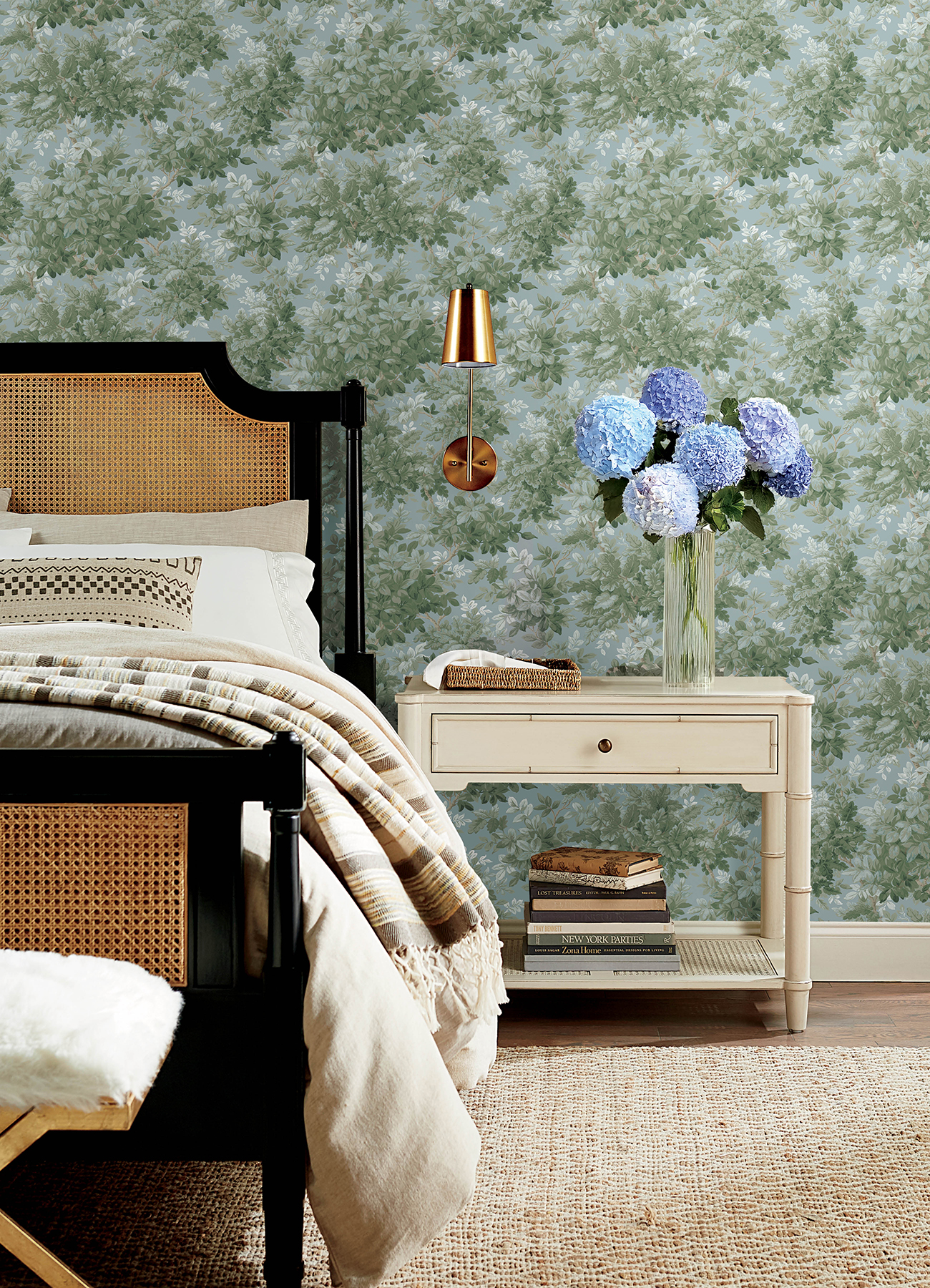 Greenwood Light Blue Deciduous Wallpaper