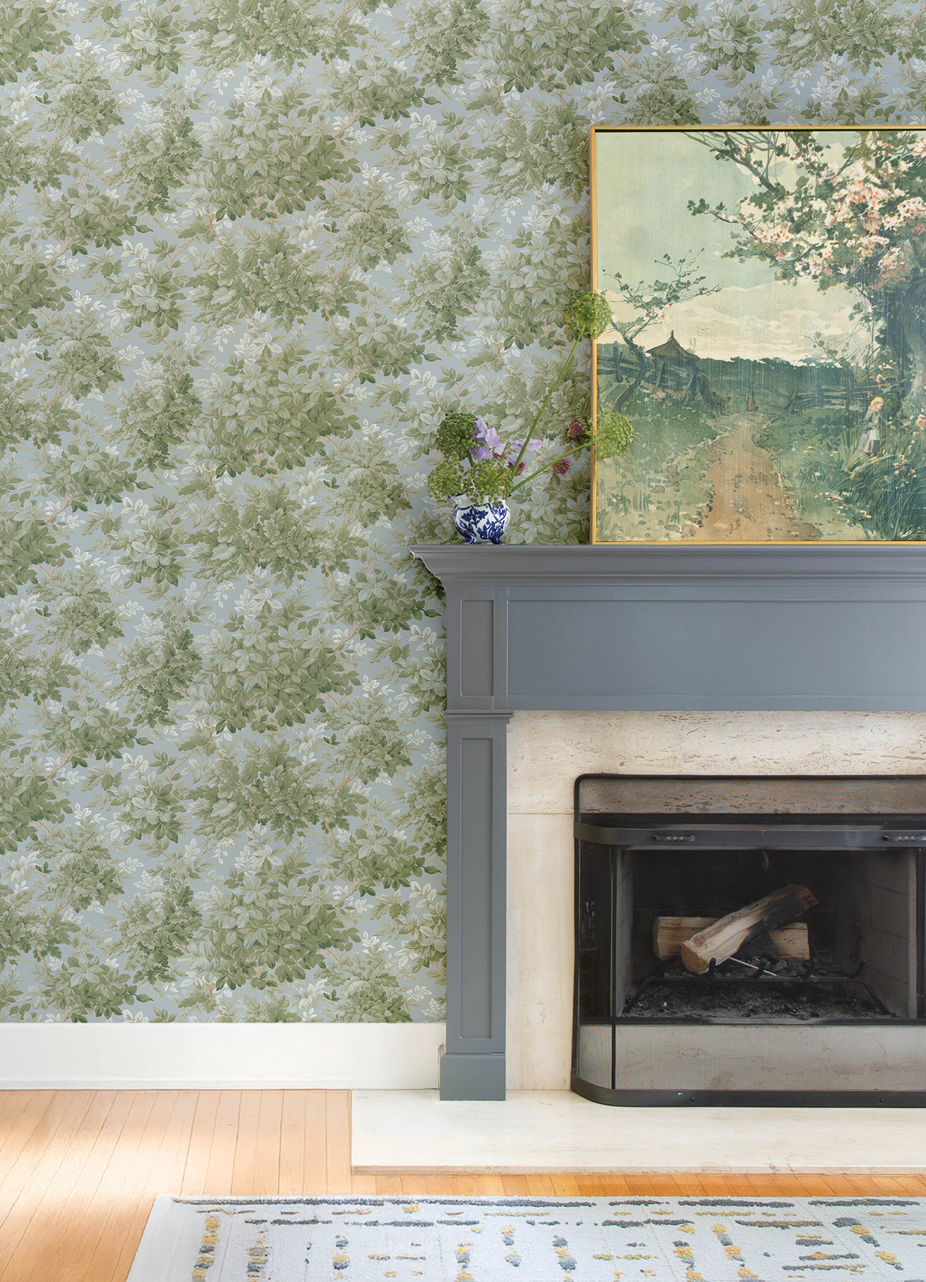 Greenwood Light Blue Deciduous Wallpaper