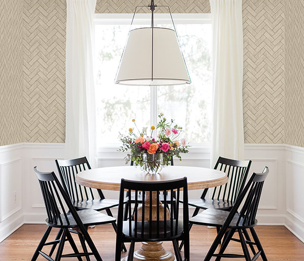 Kaliko Taupe Wood Herringbone Wallpaper