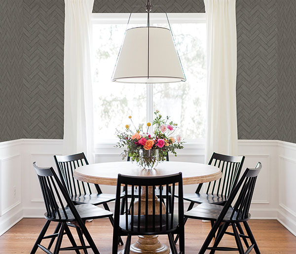 Kaliko Dark Grey Wood Herringbone Wallpaper