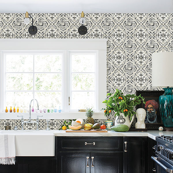 Sonoma Black Spanish Tile Wallpaper