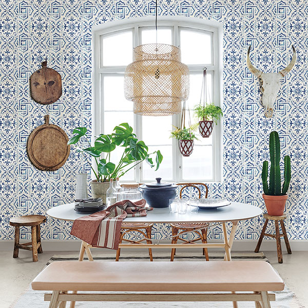 Sonoma Blue Spanish Tile Wallpaper