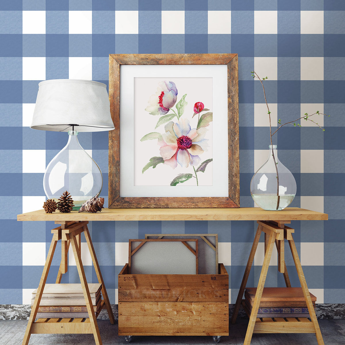 Amos Navy Gingham Wallpaper