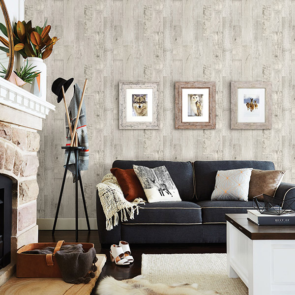 Chebacco Light Grey Wooden Planks Wallpaper
