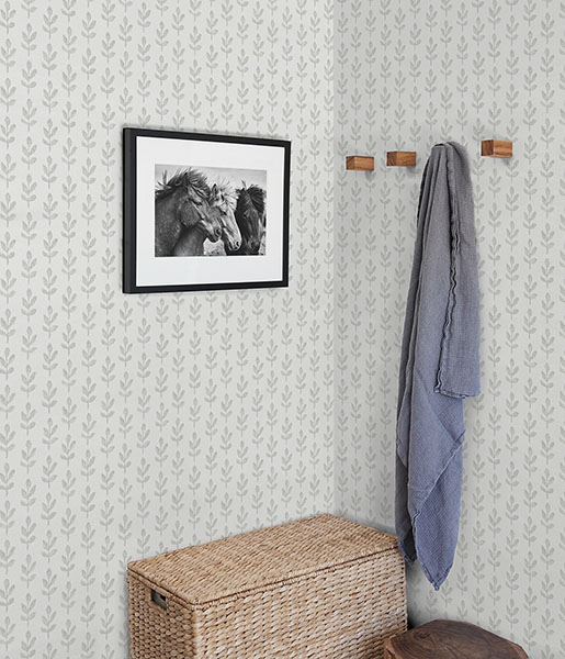 Whiskers Light Grey Leaf Wallpaper