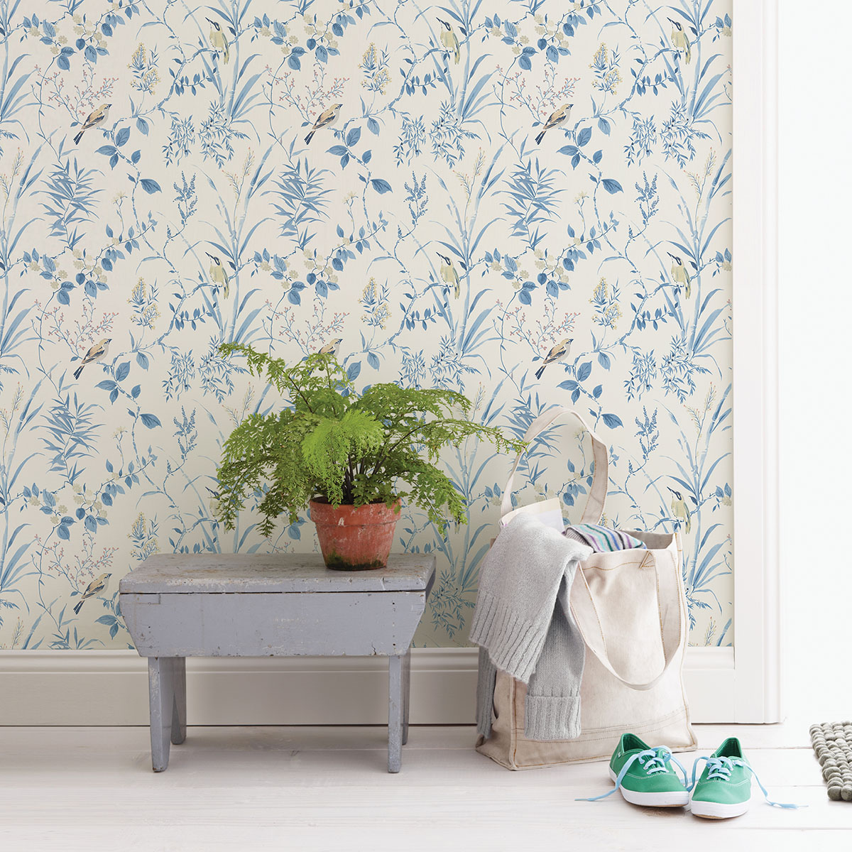 Imperial Garden Blue Botanical Wallpaper