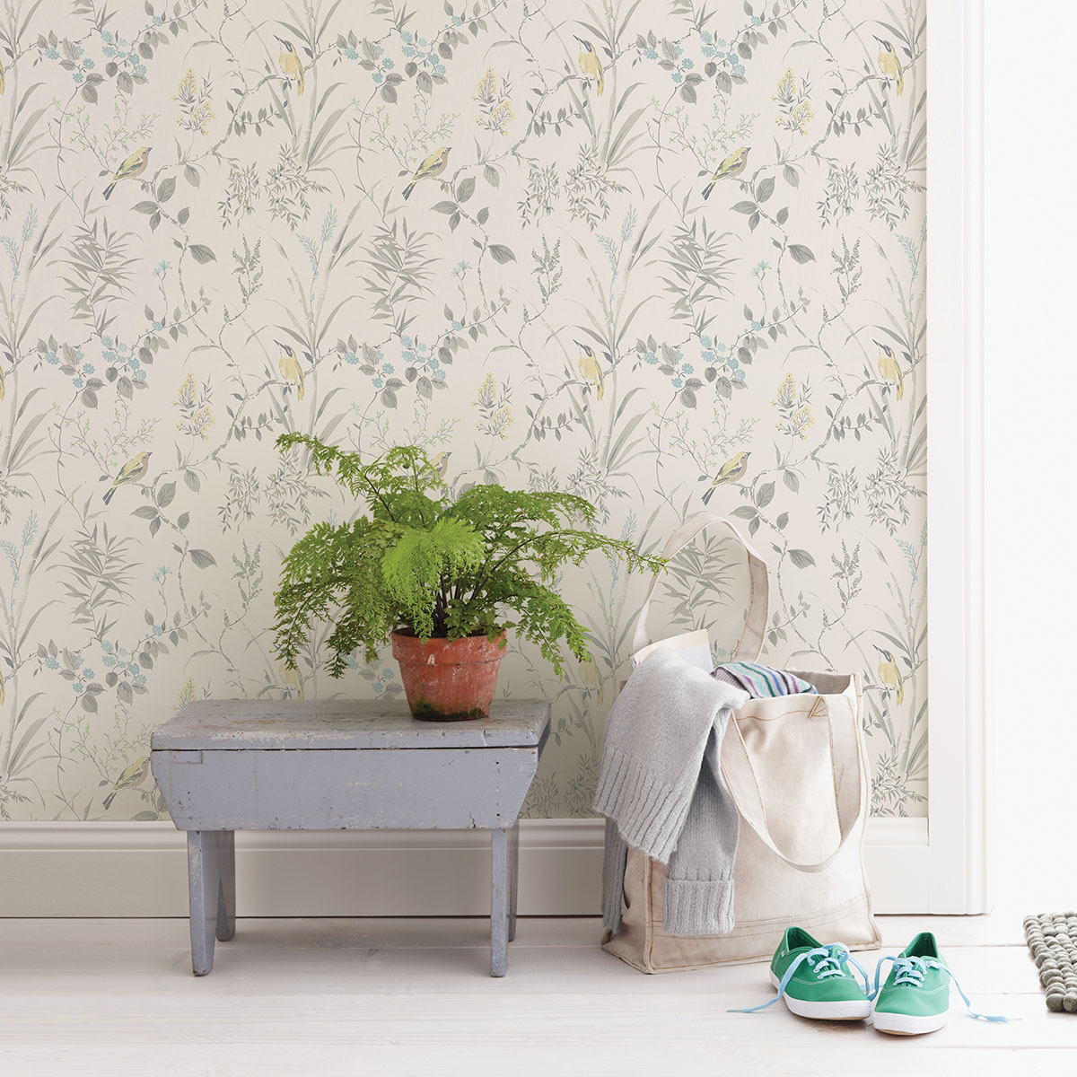 Imperial Garden Grey Botanical Wallpaper