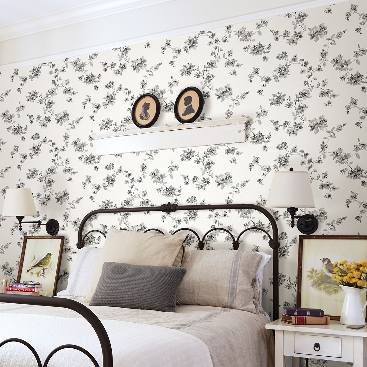 Cyrus Charcoal Festive Floral Wallpaper